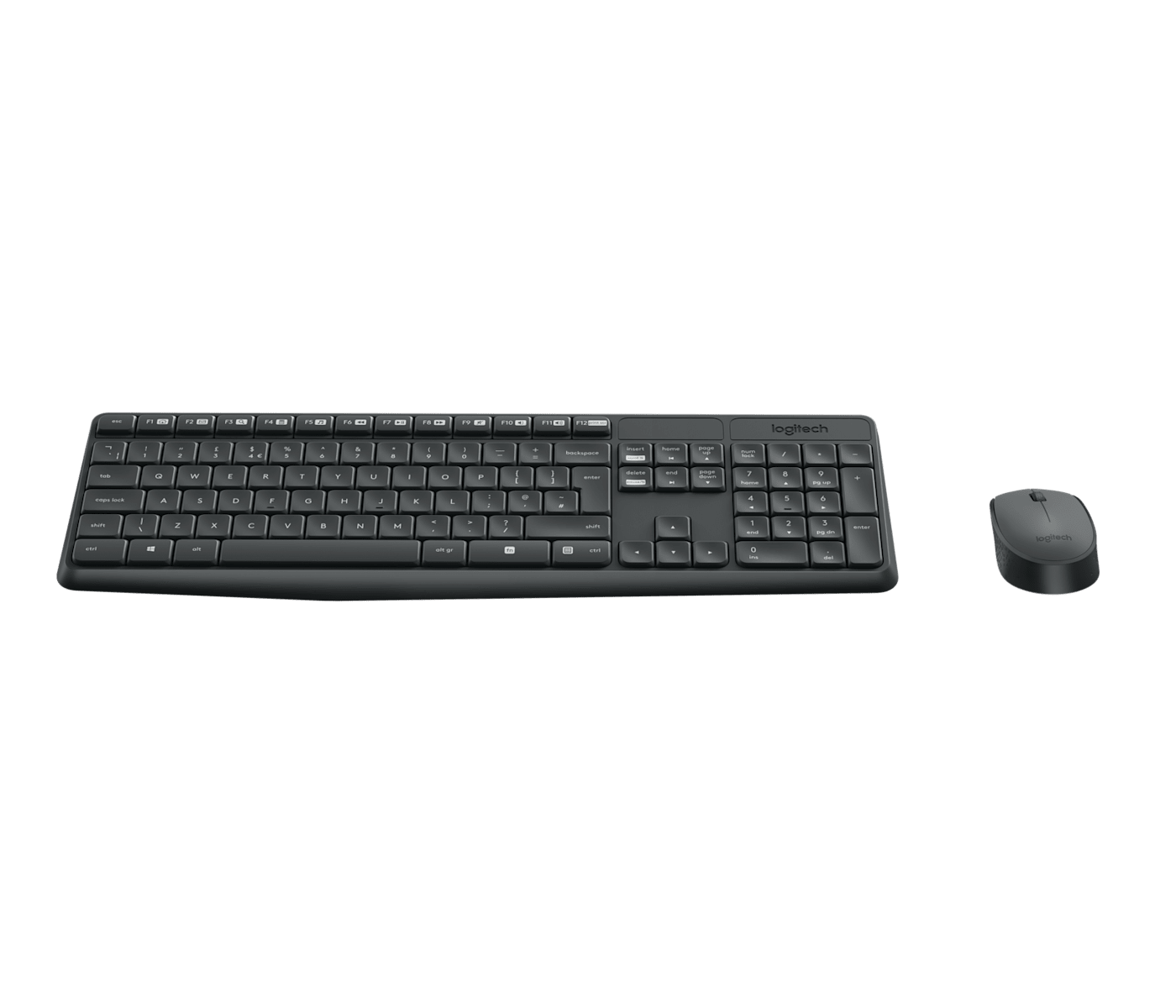 Zijaanzicht van het Logitech MK235 AZERTY-toetsenbord en de draadloze muis